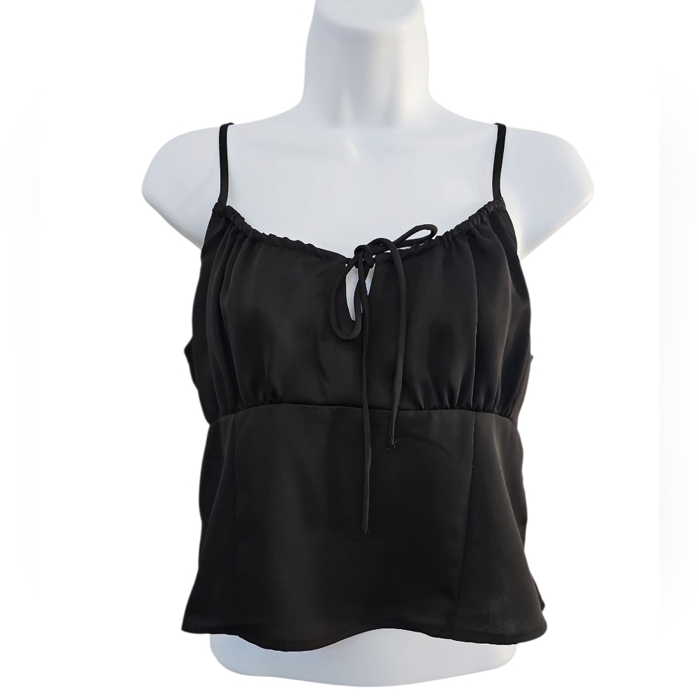 Anthropologie Black Womens Babydoll Top Size XS Camisole Cropped Y2K Neutral - Picture 4 of 4
